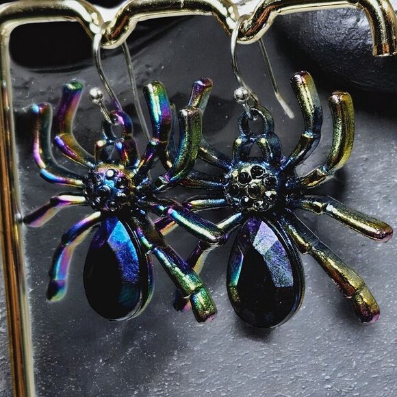 Spiders Electroplated 3D Earrings Woman's Fashion Halloween Spider Multicolored - Picture 4 of 11